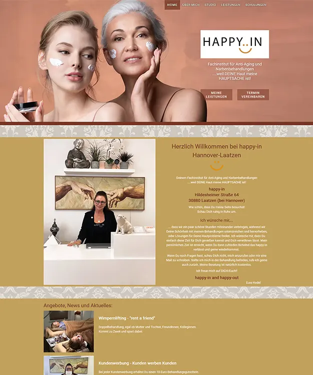 Neugestaltung der Firmenwebsite für das Anti-Aging-Studio Happy-In in Laatzen bei Hannover